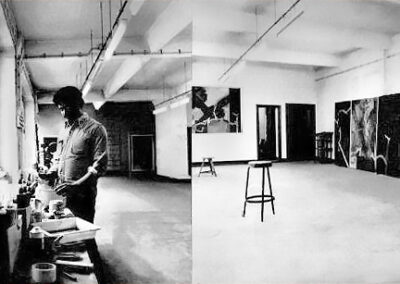 Winston and his paintings in studio, Berlin, Germany, 1976