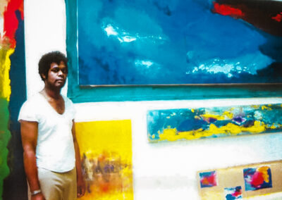 Winston in studio with his paintings, Kings Road, Chelsea, London