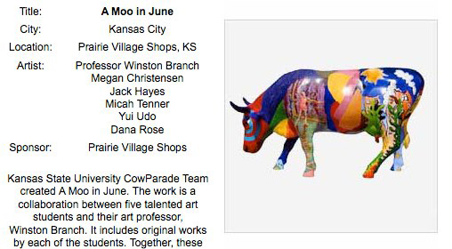 "A Moo in June" painted cow, by Winston, Kansas City, KS, 2001