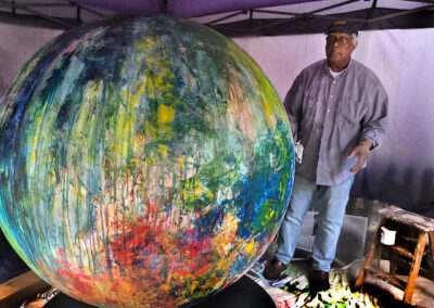 One World Reimagined, globe in studio with Winston Branch, London, 2022
